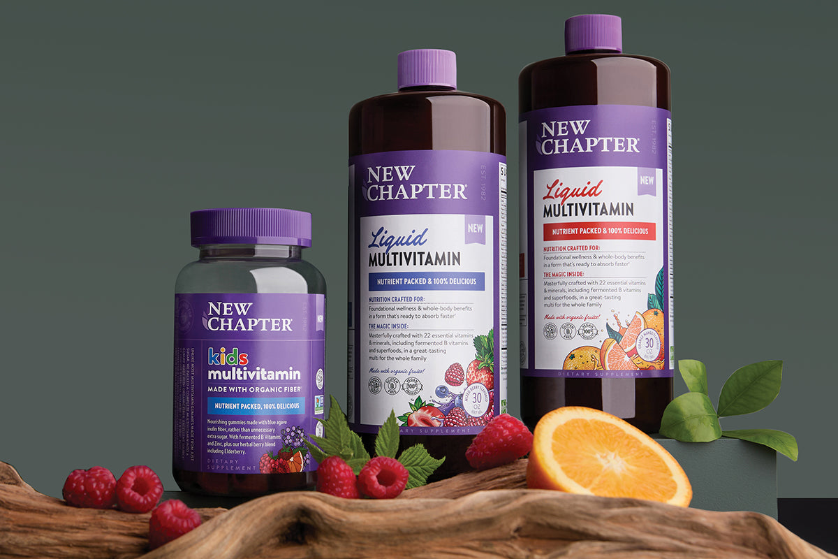 New Chapter Kids Multivitamin Gummies, New Chapter Liquid Multivitamin Mixed Berry & New Chapter Liquid Multivitamin Orange Mango