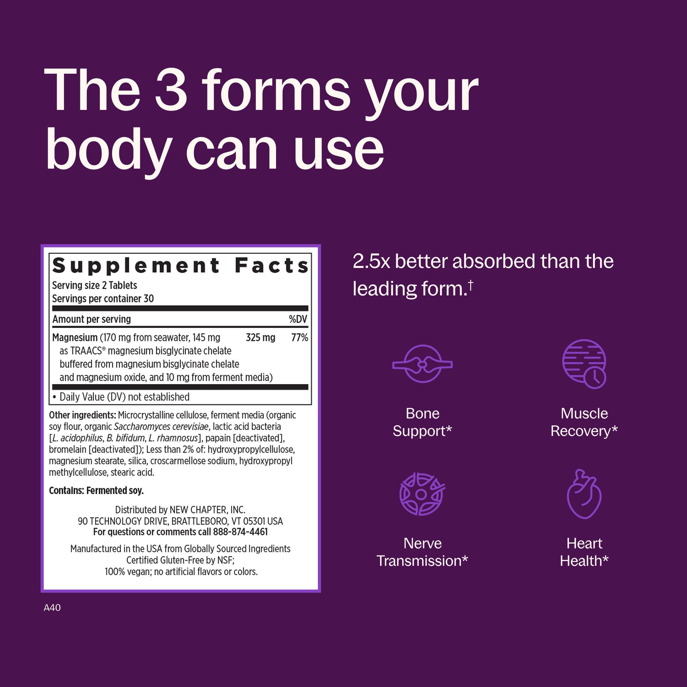 The 3 forms your body can use, Bone Support*, Muscle Recovery*, Nerve Transmission*, Heart Health*