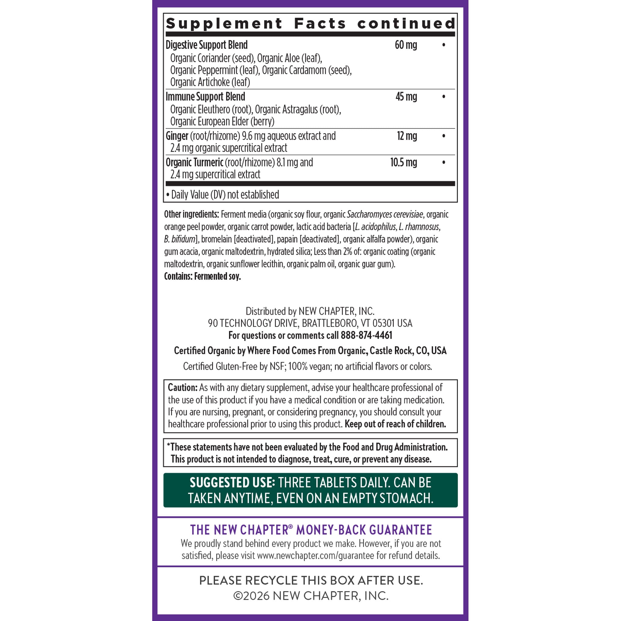 Caution, Suggested Use, & Supplement Facts Panel Continued