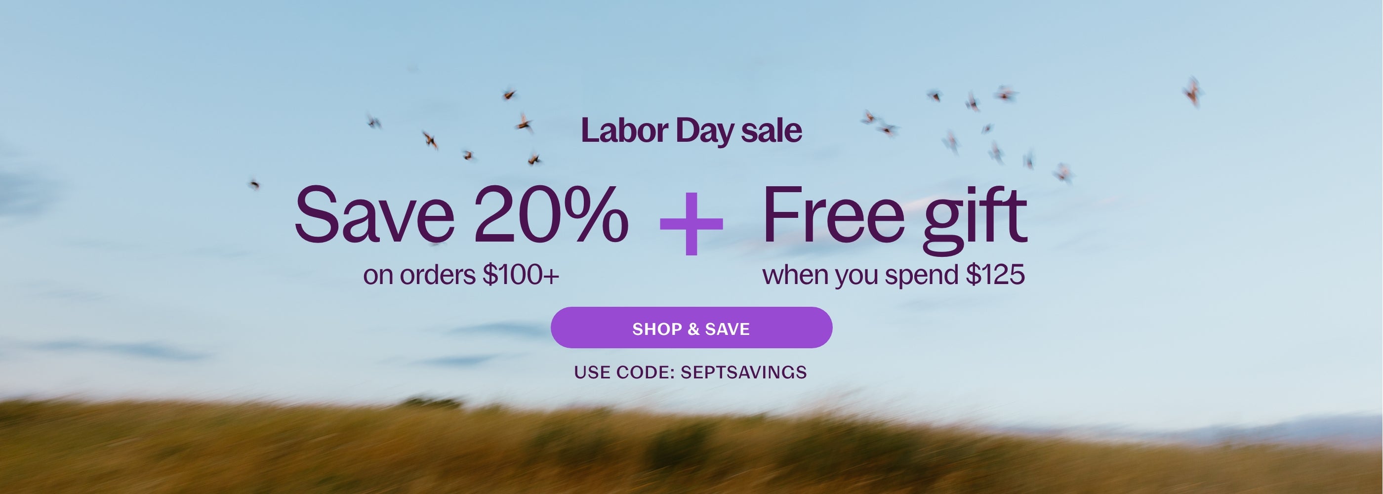 Labor Day Sale Save 20% on Orders $100+ & Free gift when you spend $125 Shop and Save Use Code: SEPTSAVINGS