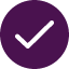 A solid dark purple circular icon with a white checkmark inside, centered on a white background.