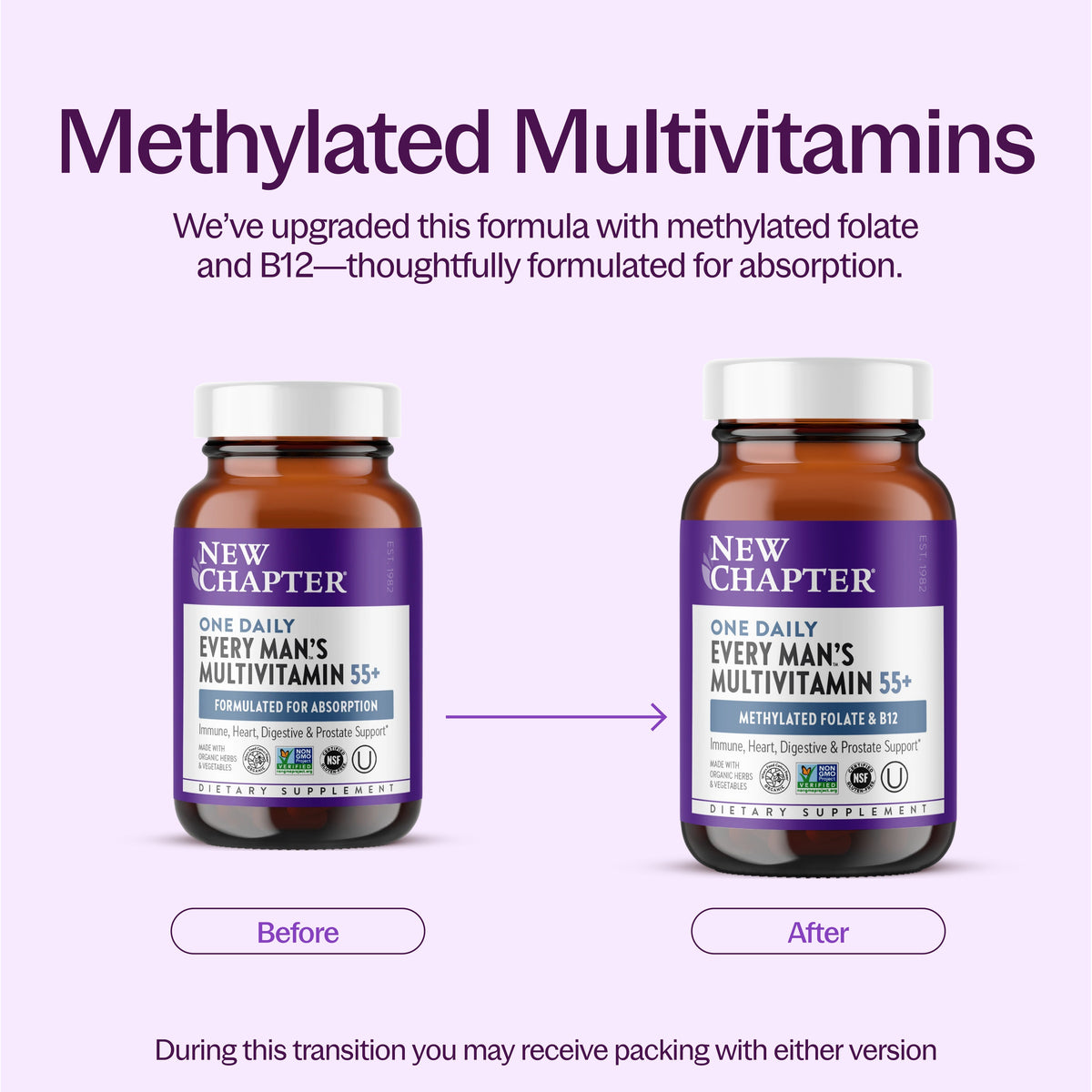 Methylated Multivitamins We've upgraded this formula with methylated folate and B12- thoughtfully formulated for absorption. During this transition you may receive packing with either version.