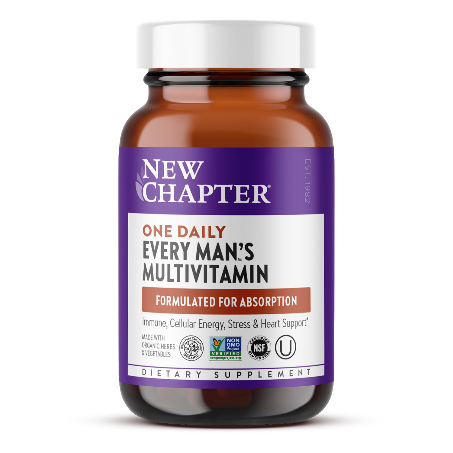 Bottle of One daily Every Man 's Multivitamin, Immune, Cellular Energy, Stress & Heart Support