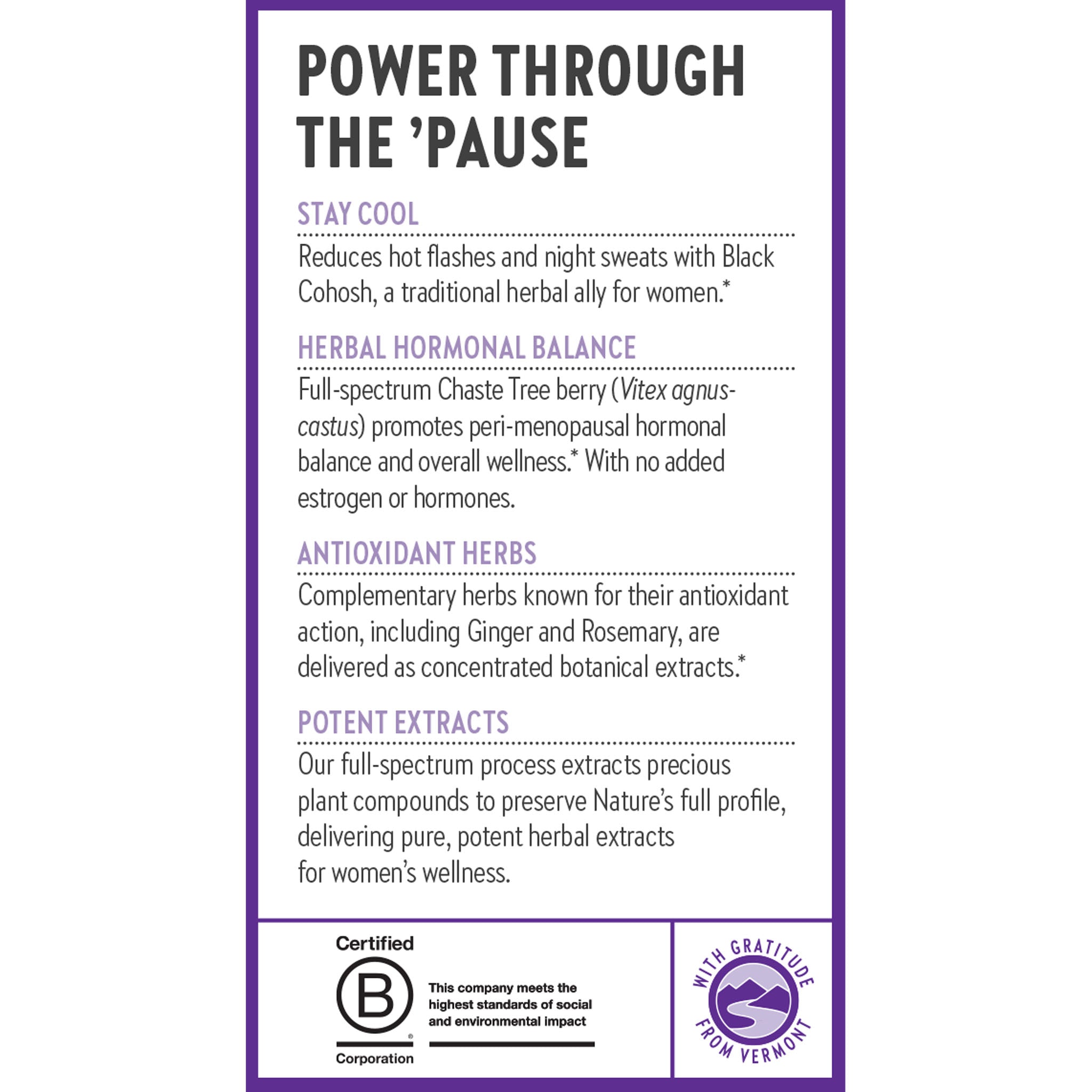 Power Through the Pause, Stay Cool, Herbal Hormonal Balance, Antioxidant Herbs, Potent Extracts