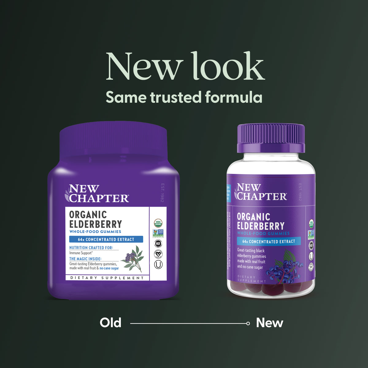 New Look Same trusted formula. Old New Chapter Organic Elderberry Gummies Bottle vs New New Chapter Organic Elderberry Gummies Bottle