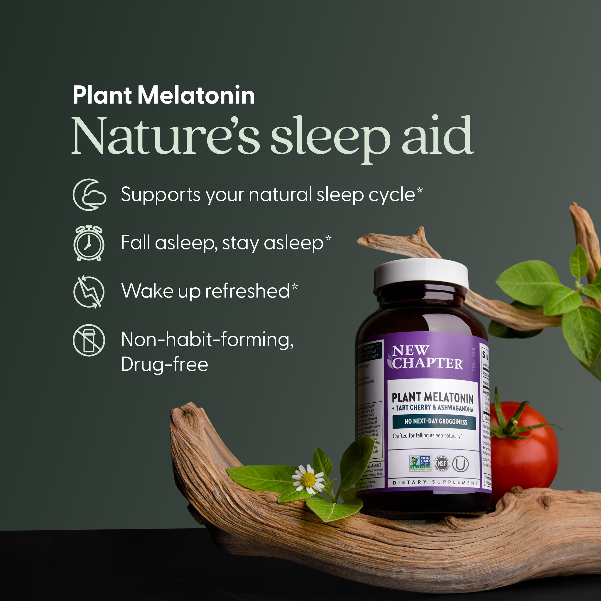 Plant Melatonin Natures Sleep Aid, Supports your Natural Sleep cycle* Fall asleep, stay asleep*, Wake up refreshed*, Non-Habit-forming, Drug-Free