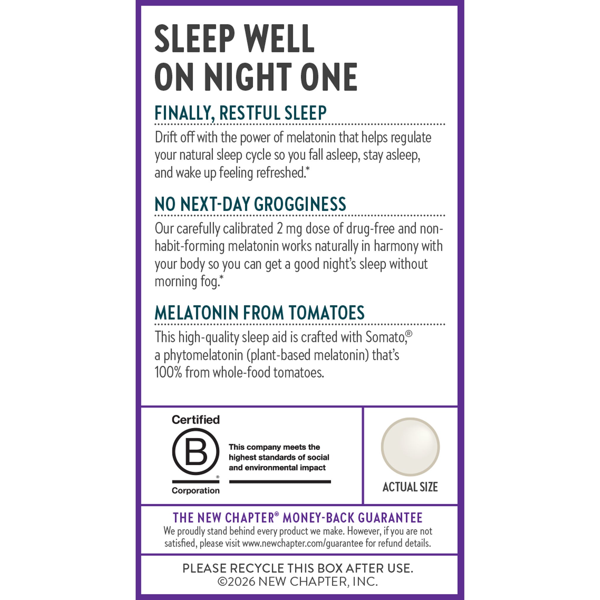 Sleep Well on Night One, Finally, Restful Sleep, No Next-Day Grogginess, melatonin from Tomatoes