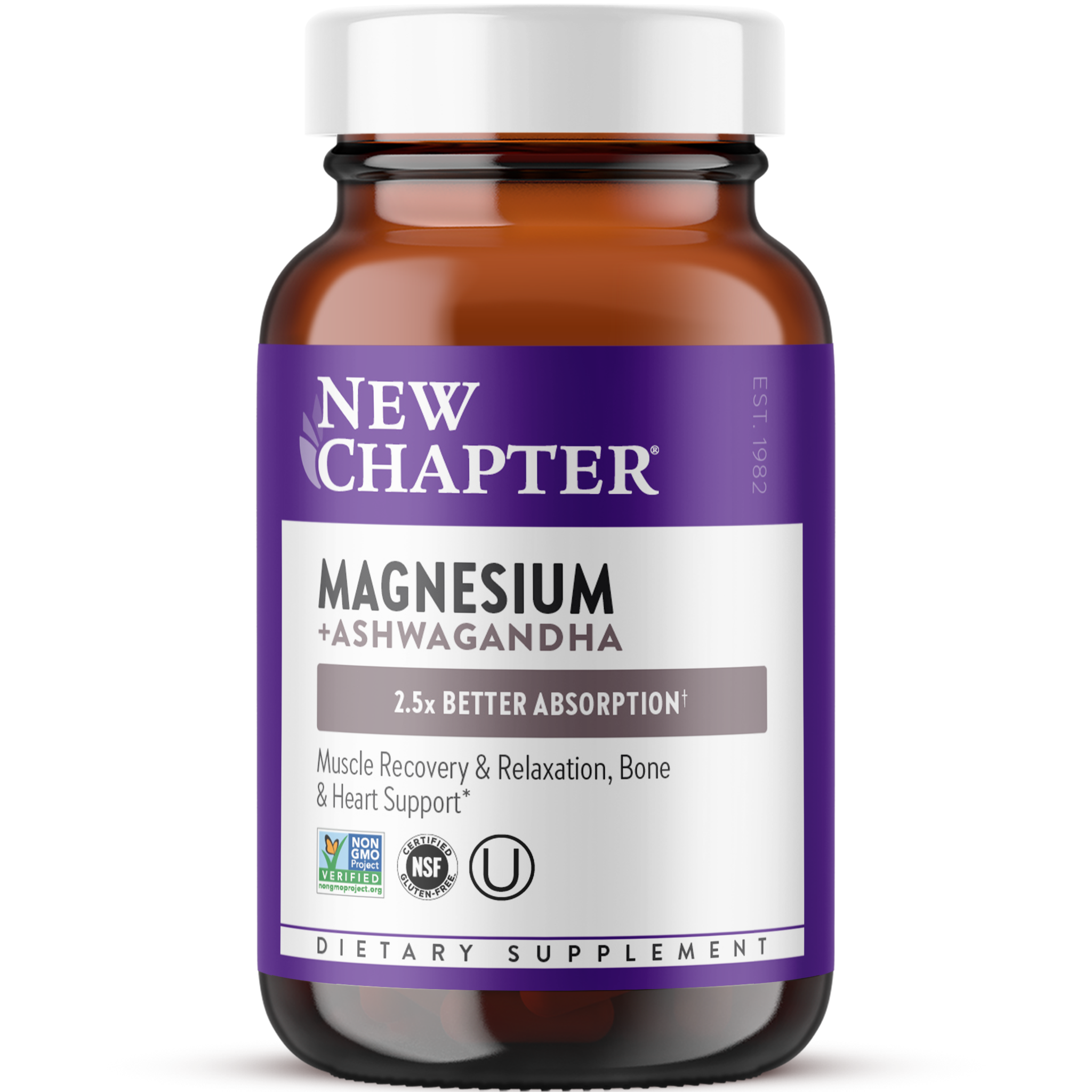 Bottle of New Chapter Magnesium + Ashwagandha - 2.5x Better Absorption