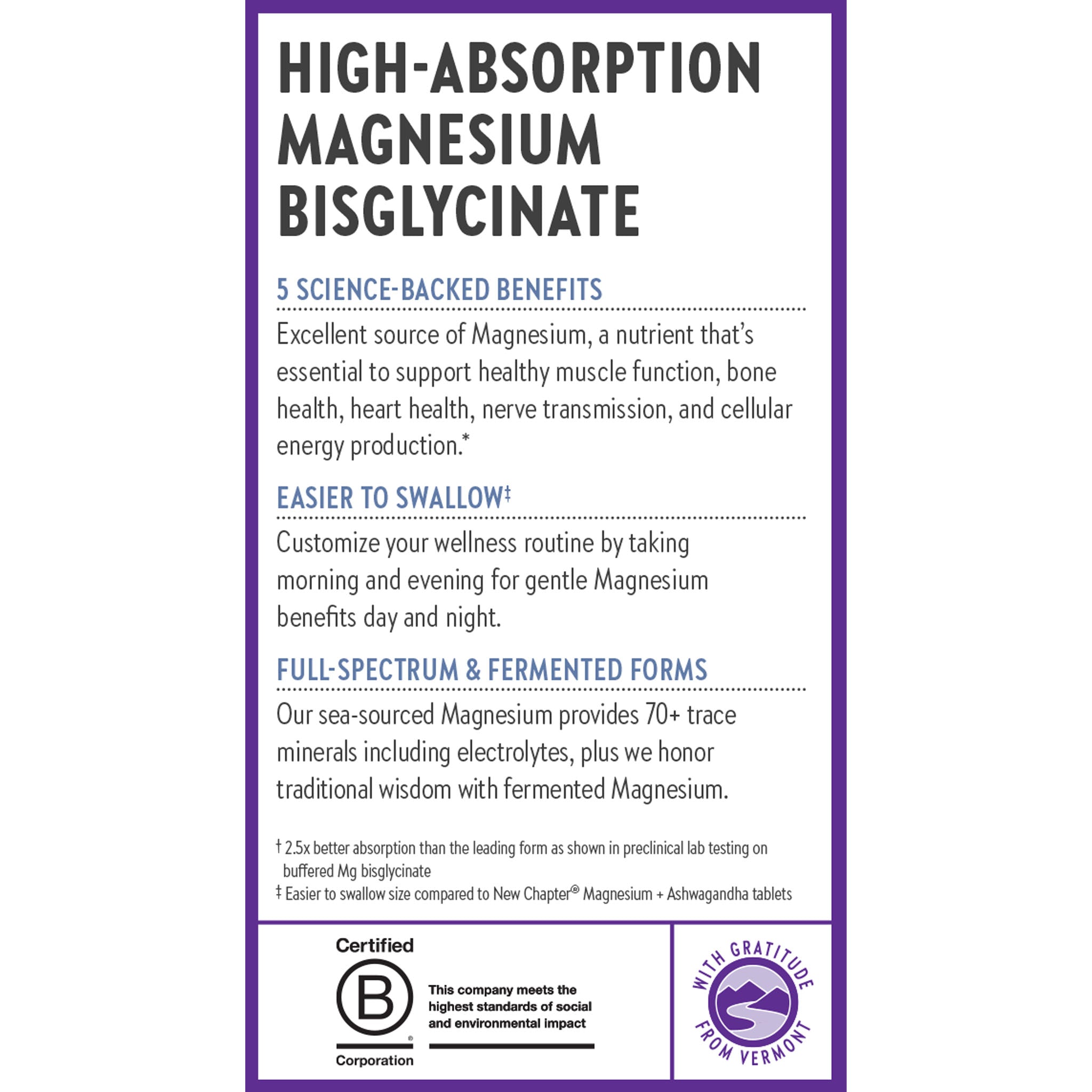 High-Absorption Magnesium Bisglycinate. 5 Science-Backed Benefits. Easier to Swallow. Full-Spectrum & Fermented Forms