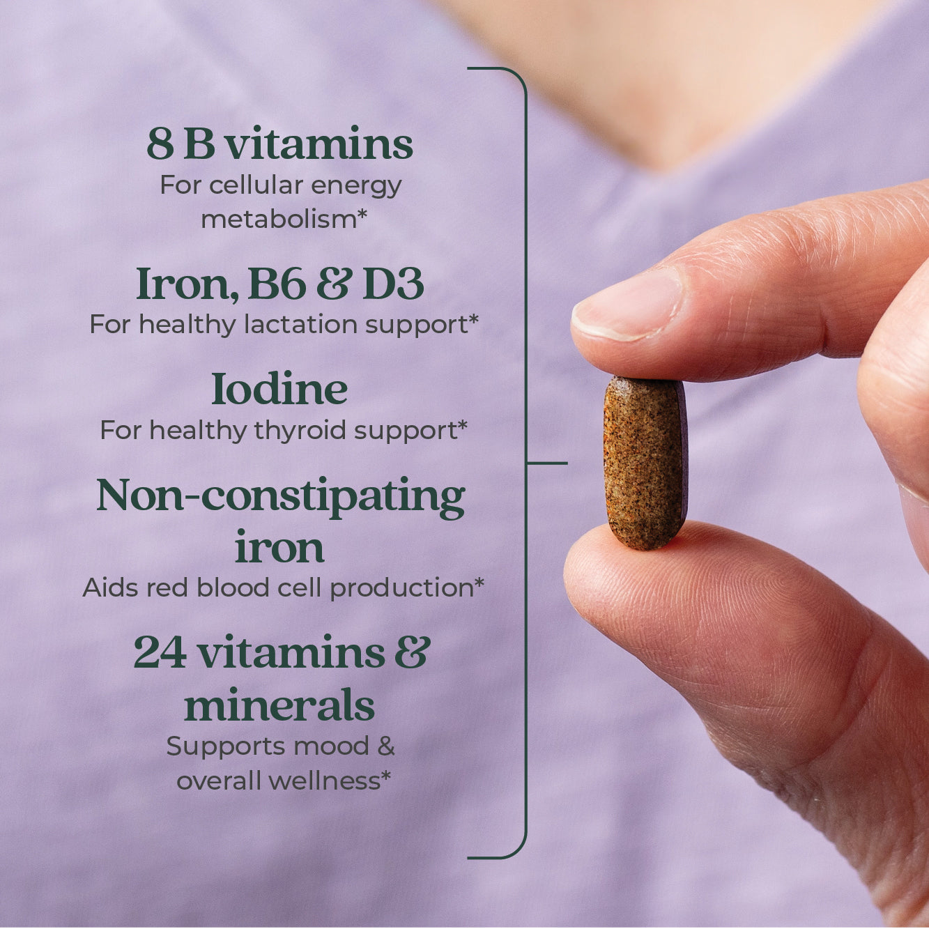 8 B vitamins, Iron, Iodine, 24 vitamins & minerals