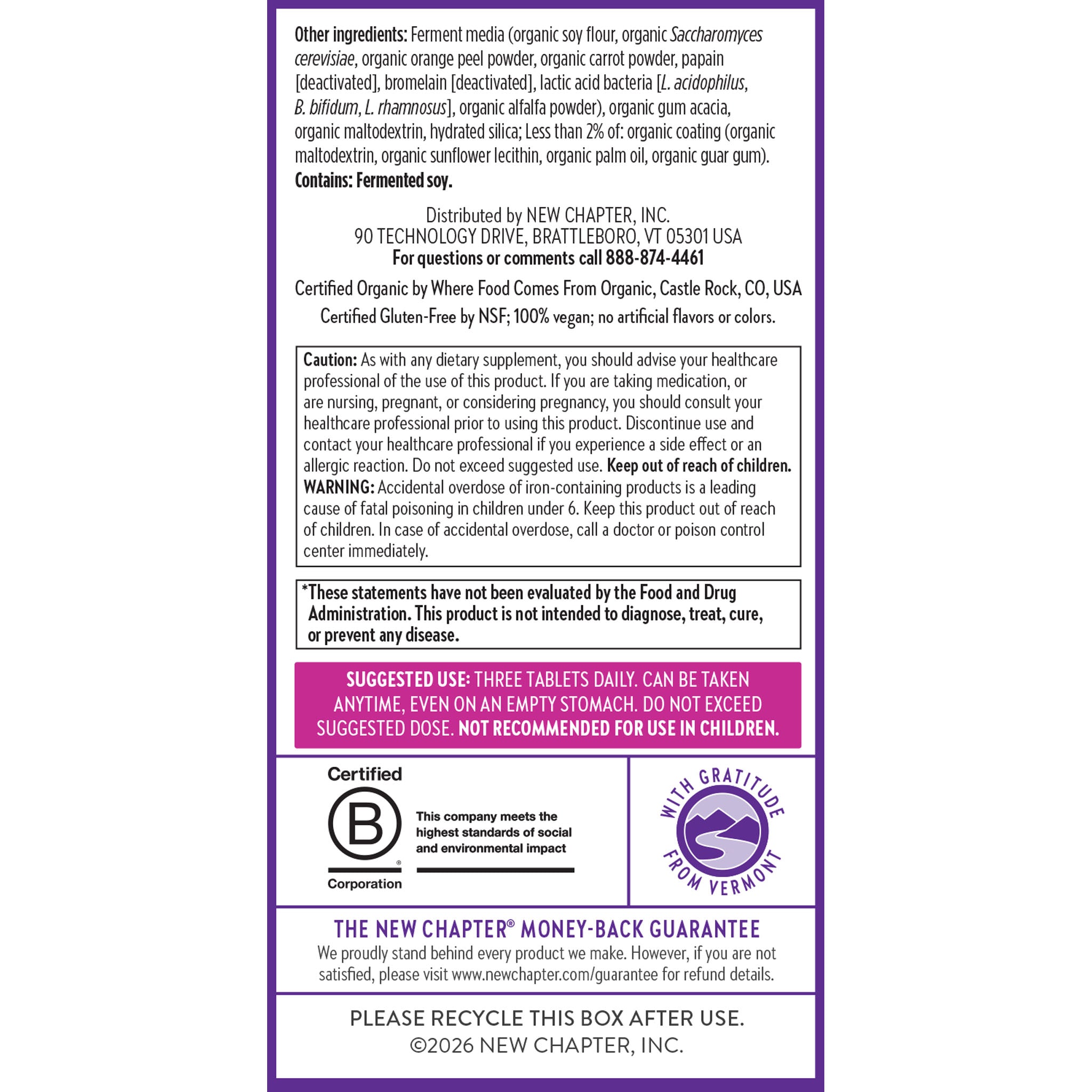 Other ingredients, caution, warnings & suggested use