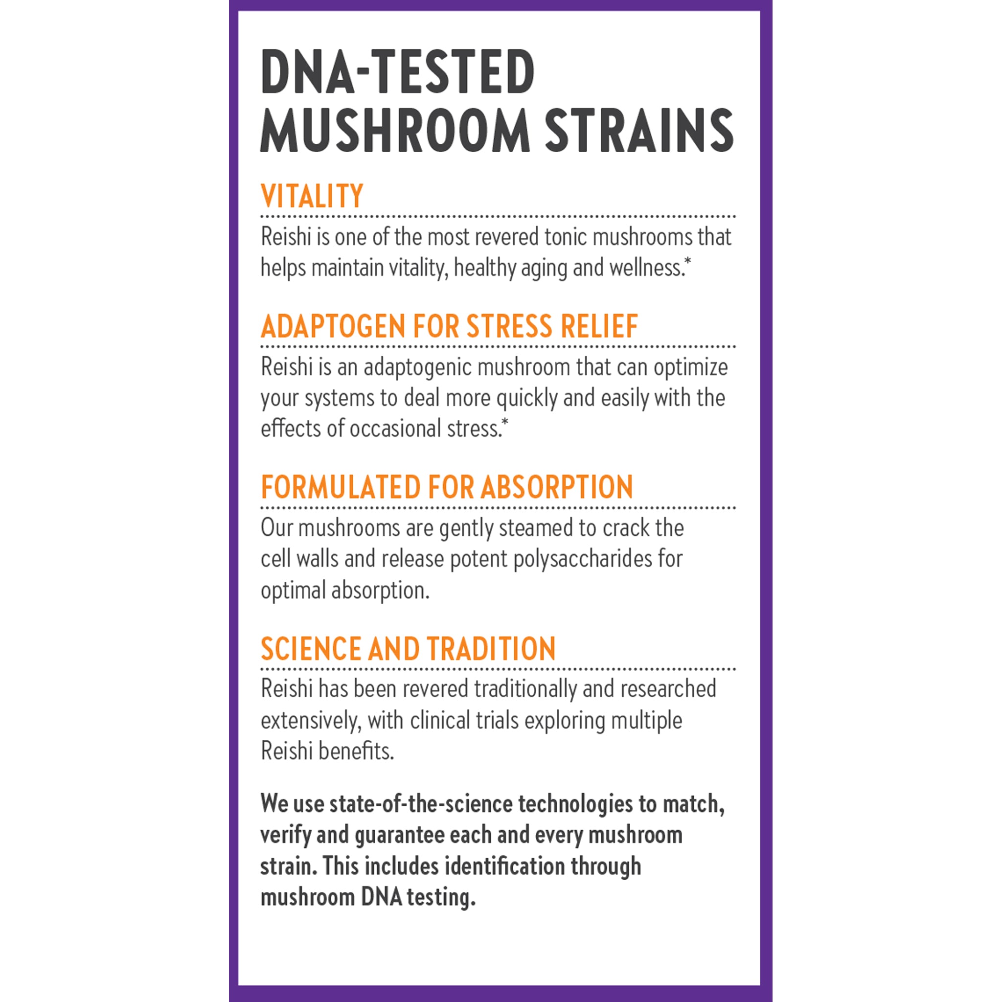 DNA-Tested Mushroom Strains, Vitality, Adaptogen for Stress Relief, Formulated for Absorption, Science and Tradition