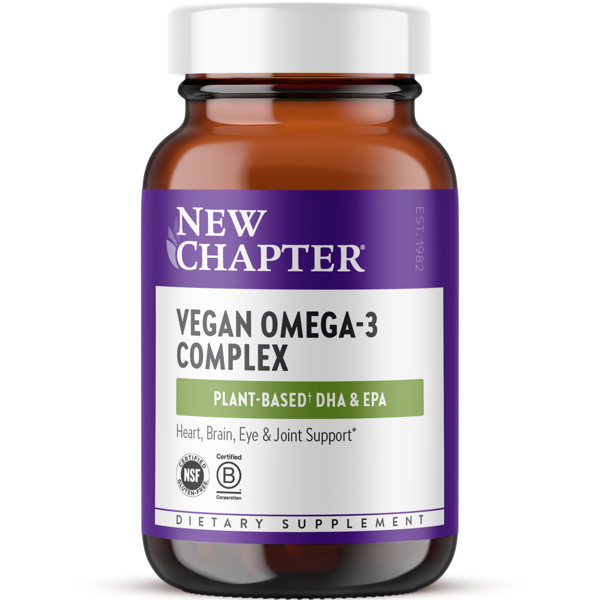 Bottle of New Chapter Vegan Omega 3 Complex supplement