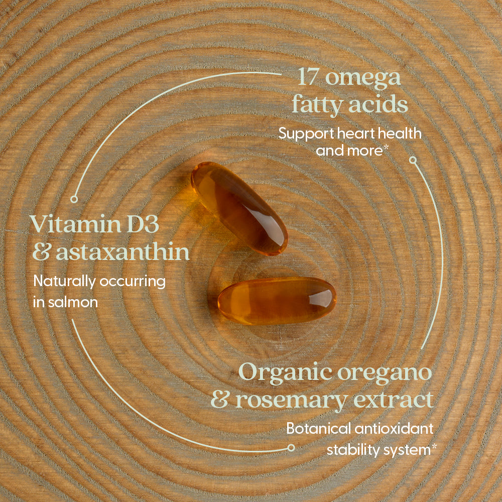 Vitamin D3 & astaxanthin, 17 omega fatty acids, Organic oregano & rosemary extract